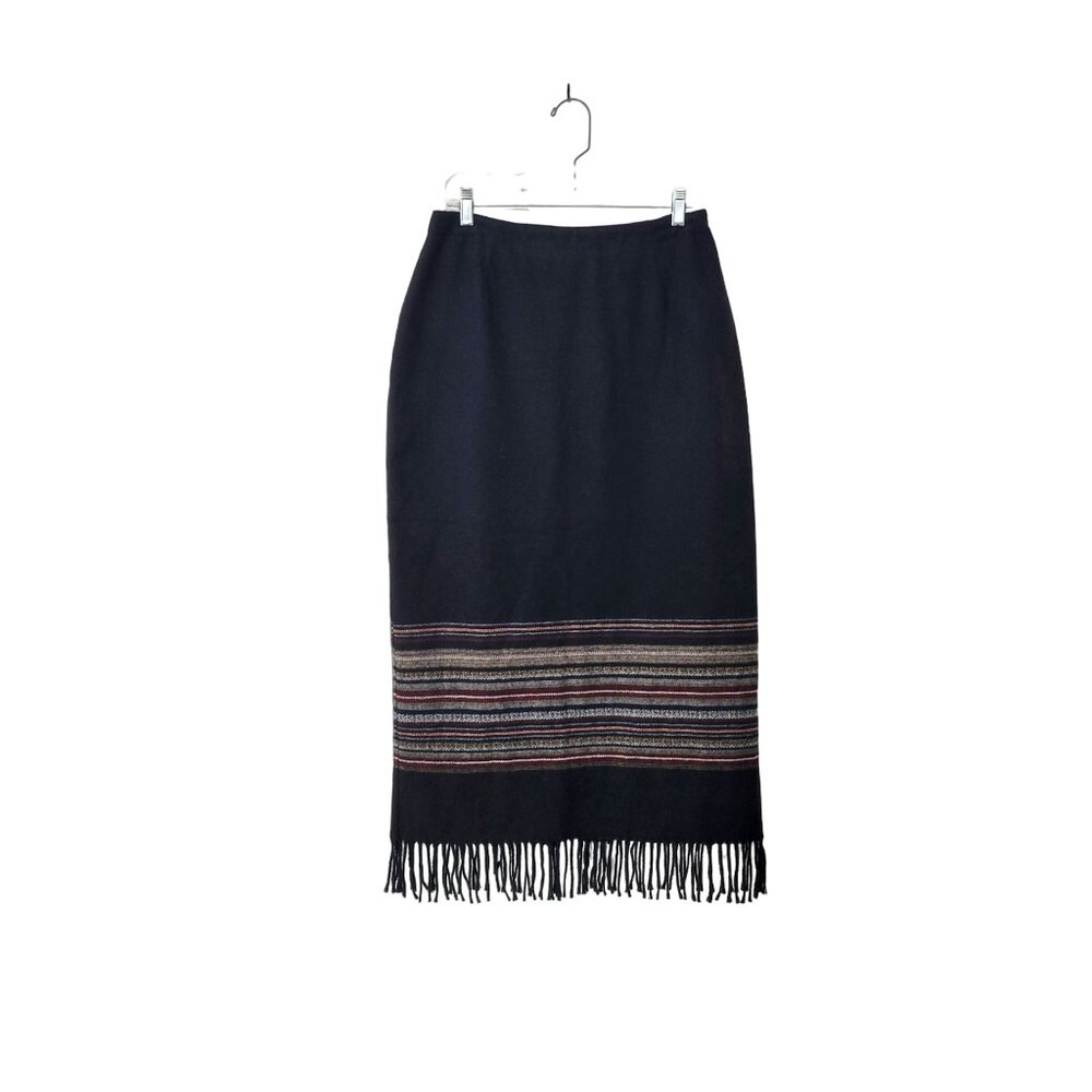 Michele Womens Size 10 Long Black Skirt With Fringe & Striped Detail - Picture 1 of 6